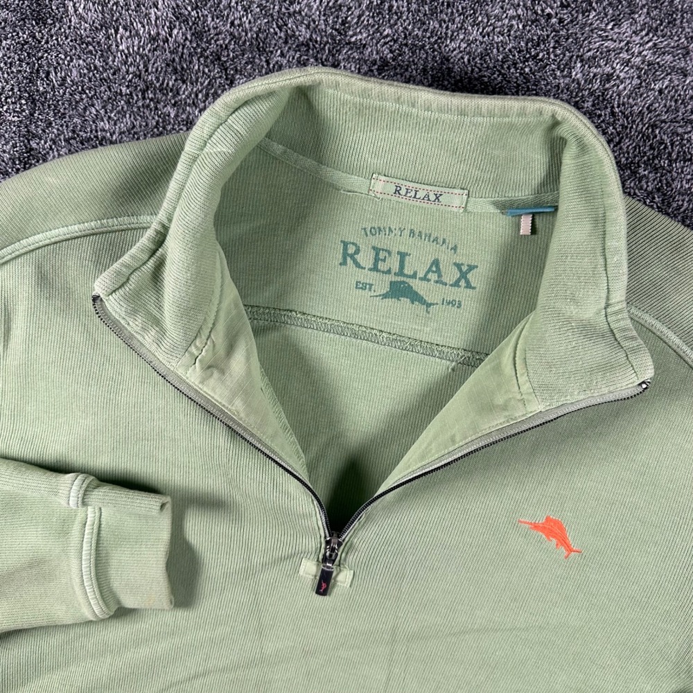 Tommy Bahama Pullover Mens Large Relax Sage Green Quarter Zip Ribbed Cotton